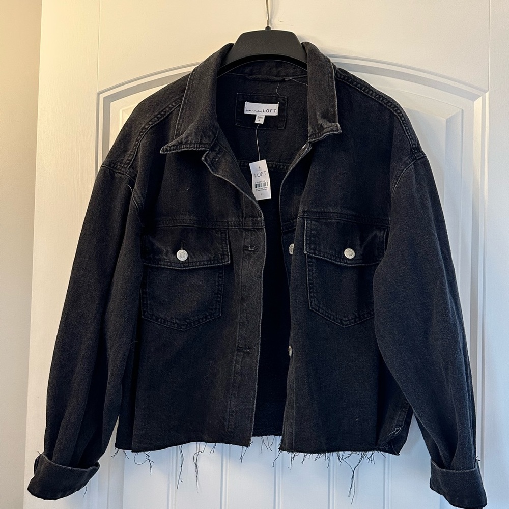 LOFT cropped black jean jacket size Large Brand new with tags
